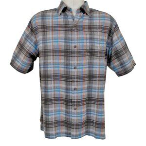 Tommy Bahama Men's Plaid Silk Shirt Short Sleeve Button Up Original Fit Size L